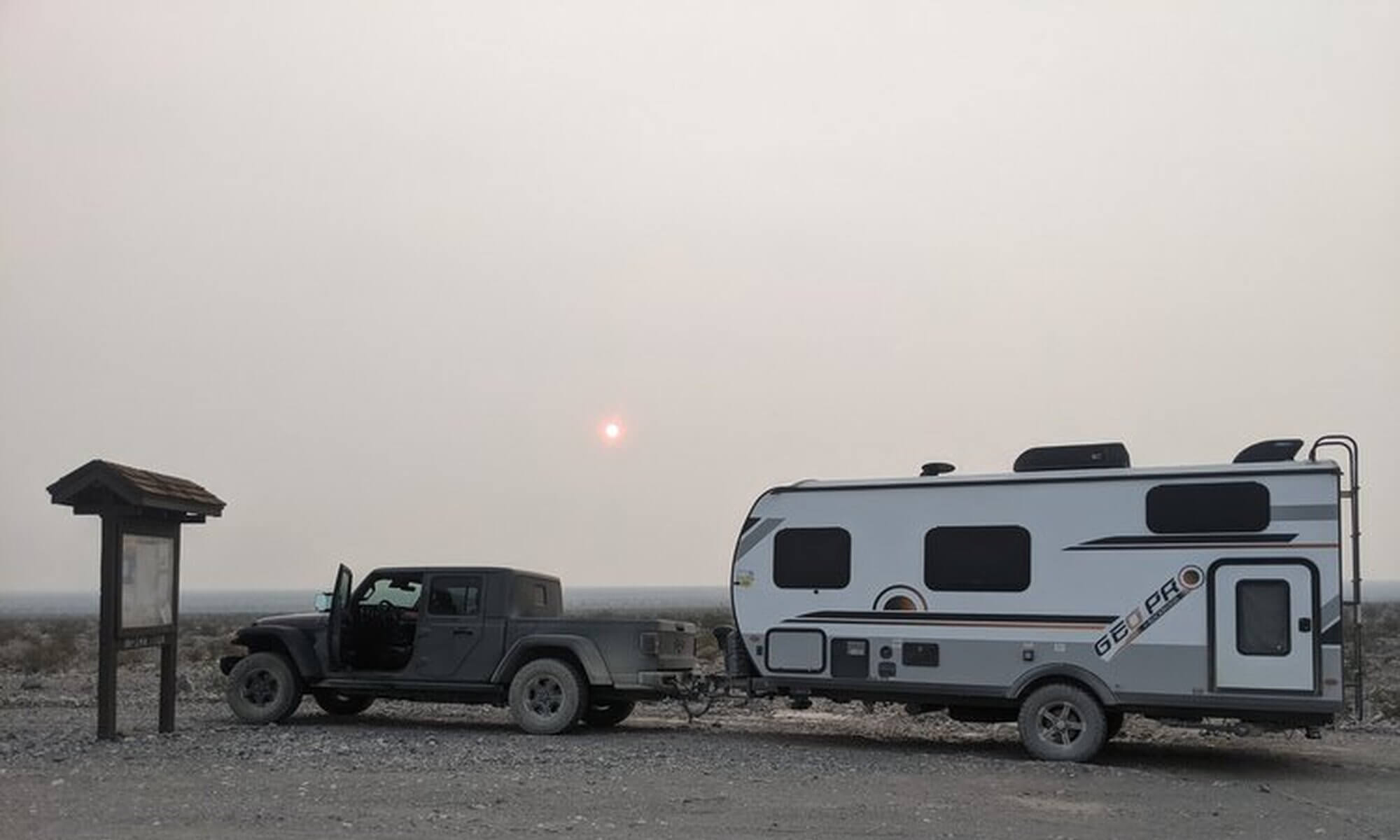 Nick, Lightship’s Head of Power Systems Engineering, towed a rented travel trailer with a Jeep Rubicon